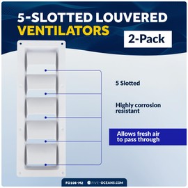 Five Oceans 5-Slotted Louvered Ventilators, 13-1/4-Inch x 4-3/4-Inch, White ABS Plastic, 2 Pack - FO106-M2