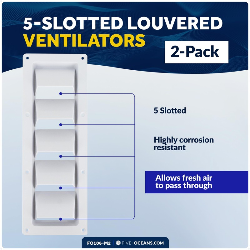 Five Oceans 5-Slotted Louvered Ventilators, 13-1/4-Inch x 4-3/4-Inch, White ABS