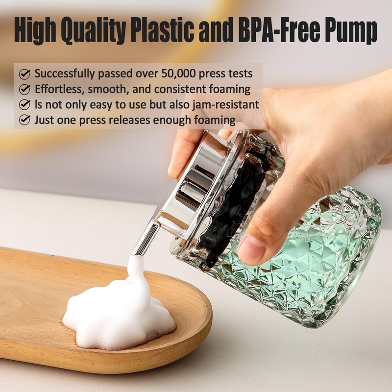 Malachi Foaming Hand Soap Dispenser, Refillable Clear Glass Pump Bottles
