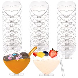 Coloch Coloch 100 Pack 4 Oz Plastic Mini Dessert Cup with Spoon, Clear Parfait Appetizer Cup Heart-shaped Small Serving Bowl for Cakes, Ice Cream, Tasting, Party, Buffet, Valentine's Day, Wedding
