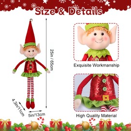 Christmas Elf Stuff Ornaments, 25" Christmas Elves for Boys Girls, Sitting Christmas Elf Figurine Decor for Holiday Shelf Tabletop Fireplace Home Xmas Decorations (Elf Girl)