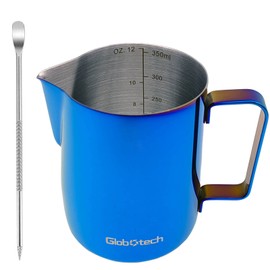 Coffee Pitcher Milk Frothing Cup – Stainless Steel Milk Frother Jug Espresso Accessories Milk Steamer Pitcher Latte Pitcher Froth Cup Steaming Cappuccino 12 Oz Blue 350ml