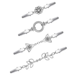 Pack of 4 Vintage Cardigan Clips for Women Pullover Clips Brooch Antique Scarf Clips Cardigan Clips Chain Collar Clips Closure for Collar Cape Scarves Coat, Faux Pearl Zinc