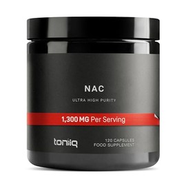 Toniiq 1300mg NAC - 2 Month Supply - Min. 98%+ Tested Purity - Ultra High Strength Bioavailable NAC Cysteine Supplement - 120 Vegetarian N Acetyl Cysteine Capsules -Lab Tested TQ
