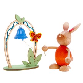 Drechslerei Kuhnert - Easter Decoration / Easter Bunny - Stupsi Rabbit with Bell - 12 cm - Made in Germany