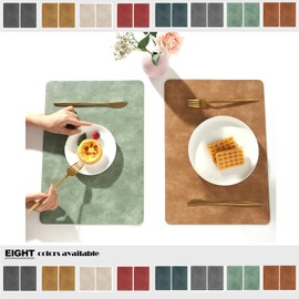 Univo Colors Washed Cowhide Pattern PU Leather Placemats Set of 4 Heat Resistant Kitchen Table Mats, Waterproof Wipeable for Party Decoration(Green)