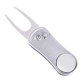Mile High Life All Metal Foldable Golf Divot Tool with Pop-up Button & Magnetic Ball Marker (Silver Undulate)