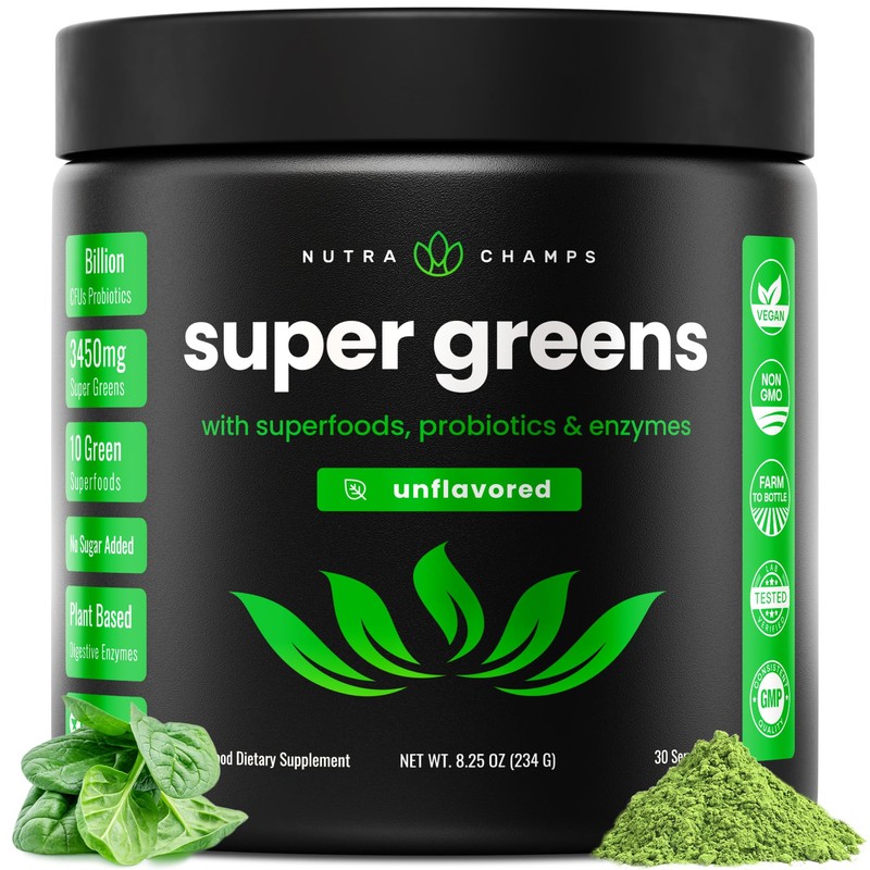 NutraChamps Super Greens Powder Premium Superfood | 20+ Organic Green
