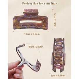 Kajeer 2 Pack Large Acrylic Hair Claw Clips for Women, 3.93 Inch Non-Slip Strong Hold Rectangle Hair Clip for Fine Thin Thick Hair (White + Gold)