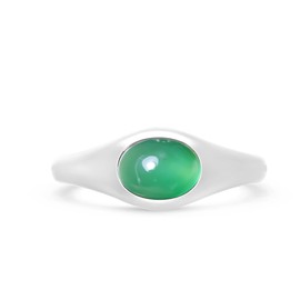 Silver Natural Oval Green Agate Stone Ring,Cute Dainty Simple Classic Plain 925 Sterling Silver Real Crystal Quartz Gemstone Statement Ring for Women Her (A06_Green Agate, 10)