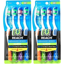 Reach Advanced Design Curve Soft Toothbrushes, 4 Count (Pack of 2) Total 8 Toothbrushes, Colors May Vary