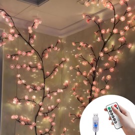 BomKra Cherry Blossoms Willow Vine Wall Decoration - 160 cm 72 LEDs Fairy Lights Wall Decoration with Remote Control, 8 Modes, USB Powered Timer, Willow Vine Tree Lights for Bedroom Decoration,