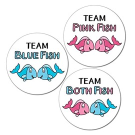 36 2.5 inch Twin Fish Gender Reveal Party Stickers - Team Pink Blue Both