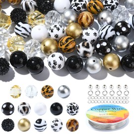 Ipotkitt 50 Pcs Animal Theme Resin Acrylic Beads Round Bubblegum Beads Paw Print Spacer Beads for DIY Bag Keychain Lanyard Bracelet Necklace Jewellery Making