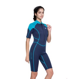 Jsnorklet Womens Wetsuit Shorty, 3mm Front Zip Neoprene Shorty Diving Suits Keep Warm in Cold Water for Swimming Snorkeling Surfing