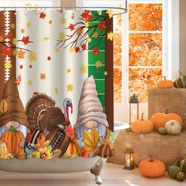 APROPHIC Fall Thanksgiving Shower Curtain, Pumpkin Turkey Bathroom Shower Curtain Set for Decor, Football Bath Curtain, Waterproof Fabric Gnomes Maple Leaf Shower Curtain, Machine Washable