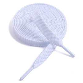 VSUDO 90 cm Double Layer Flat White Shoe Laces for Trainers, 8mm Wide White Laces for Trainers, White Trainers Laces, Sneakers White Shoe Laces for Women or Men (1Pair-White-090cm)