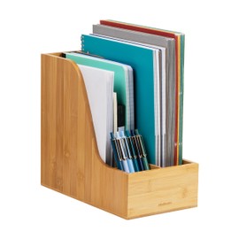Mind Reader Vertical File Storage, Desktop Organizer, Magazine Holder, Office, Bamboo, 6" L x 11" W x 10" H, Brown