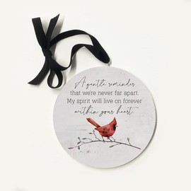 Kendrick Home Cardinal Memorial Gift Ornament - A Gentle Reminder Red Bird Ornament, Sympathy Gifts, Cardinal Memorial Gift for Loss of Loved One, Remembrance Decor, 5" Wooden Circle with Ribbon