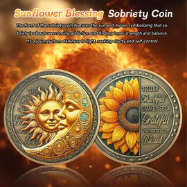 Sunflower Blessing Sobriety Coin - Affirmation Sun and Moon AA Coins - Recovery Addiction NA AA Chips and Medallions - Celebrate Living Clean Narcotics Alcoholics Anonymous Gifts for Men Women