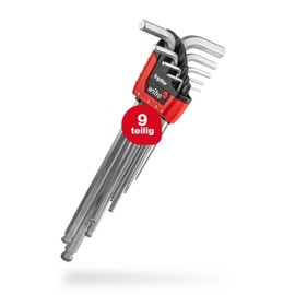 Wiha Allen Key Set in ErgoStar Holder (43851), Allen Key Hexagonal Ball Head MagicRing®, Allen Key 9 Pieces, Matt Chrome-Plated