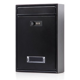 Locking Mailbox Wall Mounted Vertical- Jssmst Mail Boxes with Combination Lock Large Capacity, 12.6 x 8.46 x 3.35 Inch, Black, SM-0601CM,Medium