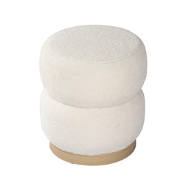 Joveco Round Ottoman Footstool,Padded Seat Non-Slip Design Vanity Chair,Coffee Table Tufted Modern Rest Stool with Wood Base for Living Room, Bedroom,Round Versatile Side End Table(White)