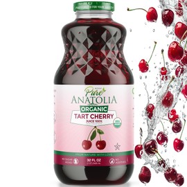 Organic Tart Cherry Juice by Pure Anatolia - USDA Organic, Gluten Free, Vegan, No Preservatives, Non GMO- Reusable 1 Glass Bottle of 32 fl oz.