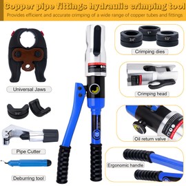 ASDFGHT Copper Pipe Crimping Tool, Copper Tube Fittings Crimping Tool W/ 1/2", 3/4", 1" Jaws, Copper Tube Fittings Hydraulic Pipe Crimping Tool, for Tight Spaces and Viega ProPress Fitting