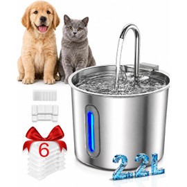 Fuente de Agua para Gato de 2.2L, 6 Filtros Bebedero para Gato