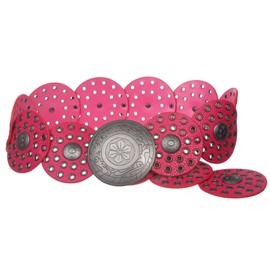 3 1/2" (90 mm) Wide Ladies Wide Boho Disc Concho Leather Belt, Fuchsia | XXXL - 54 END-TO-END