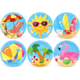 Whaline Beach Pool Party Plate Summer Hawaiian Tropical Disposable Paper Plate 6 Designs Dinner Plates 9 Inch for Swimming Party Supplies Table Decor, 24Pcs