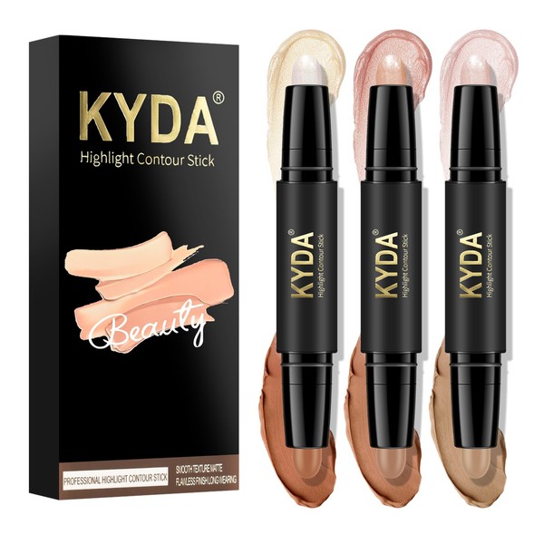 KYDA 6 Colours Highlighter Contour Stick, 2 in 1 Body Makeup Shading Stick, Face Highlighters Sticks, Contouring Highlighting Shadow Cream Pen (3 Pieces) Set B