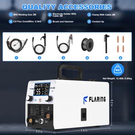 FLARING 155Amp MIG Welder, 110V Flux Core Welder Flux MIG/Lift TIG/Stick 3-in-1 Large LED Digital Display Welding Machine IGBT Inverter Gasless Welder Update FM155