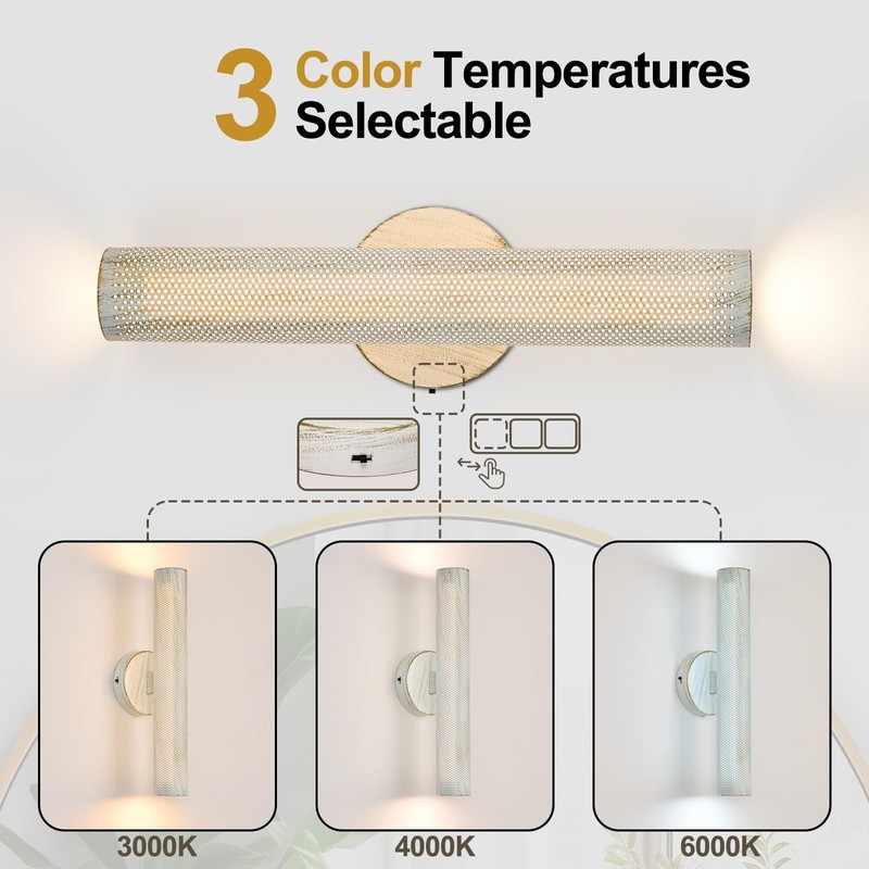 Hardwired Vintage Wall Sconce Set of Two, 3CCT Dimmable White
