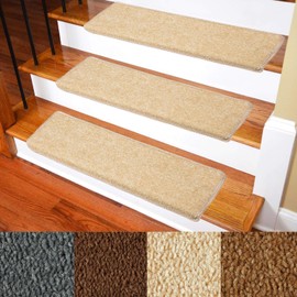 Carpet Stair Treads – Non-Slip Bullnose Carpet for Stairs – Indoor Stair Pads – Self-Adhesive & Easy Installation – Pet & Child Friendly – Skid Resistant & Washable – 14- Pack Beige 9.5" x 30"x 1.3”