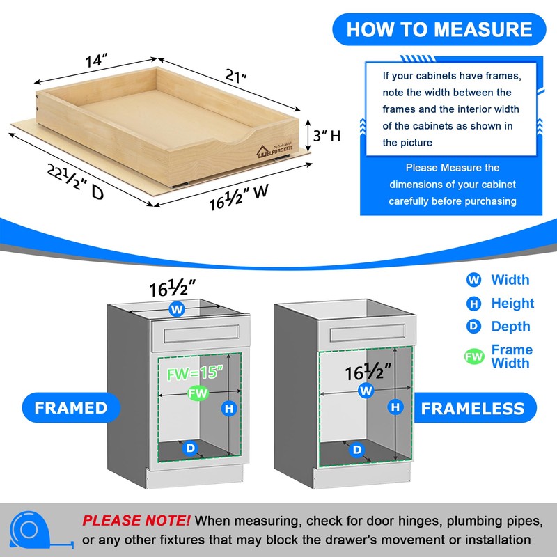 WelFurGeer Soft Close Pull Out Drawers for Cabinets, 14" W