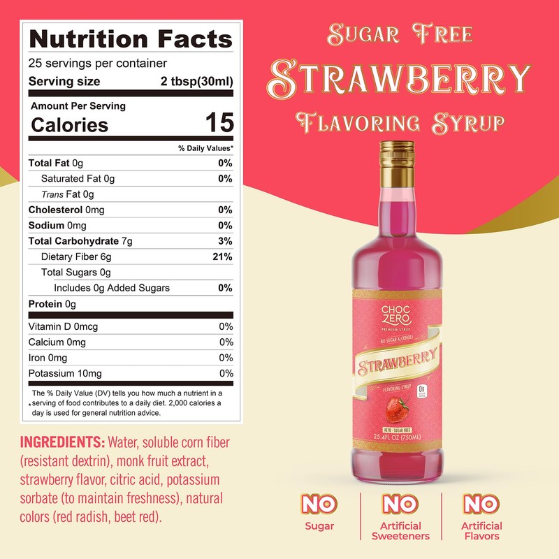 ChocZero Flavoring Syrup, Strawberry Flavor, Sugar Free Syrup for Drinks,