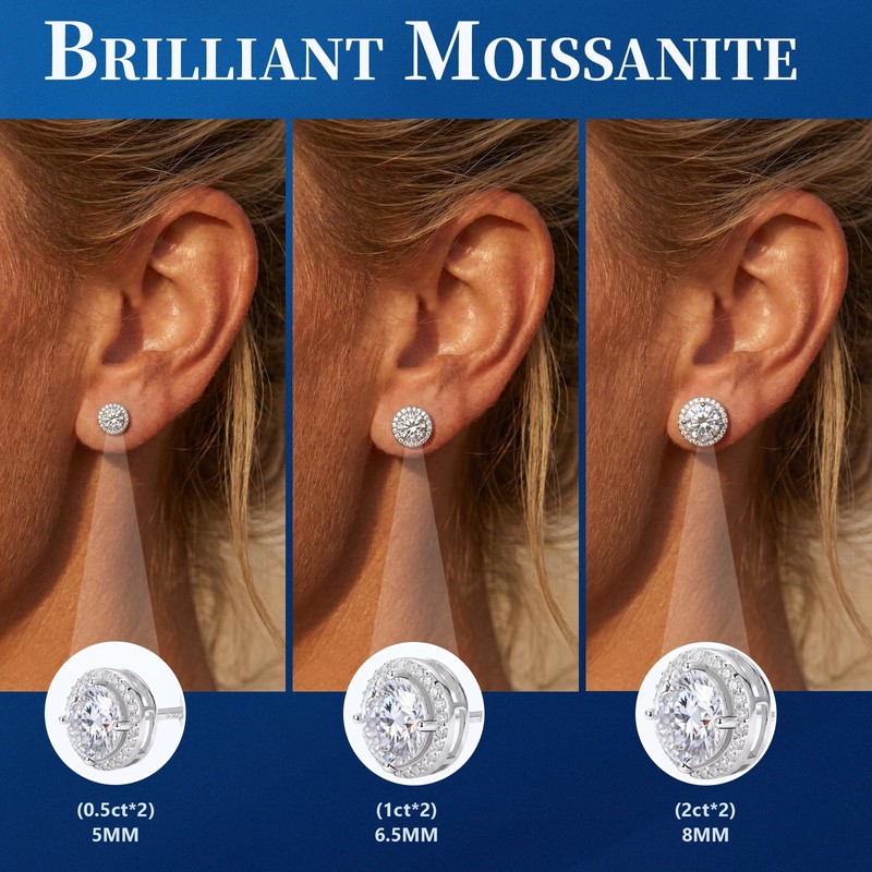 JOLINO Moissanite Stud Earrings, Stud Earring for Women Men, Earrings