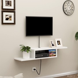 ChooChoo Floating TV Stand Shelf, Wall Mount Entertainment Center Media Console for Living Room, Bedroom, White