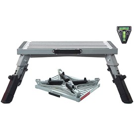 Homeon Wheels 19" x 14.5" Large RV Step Stool, 1,500lbs Adjustable Height Aluminum Folding Platform Step Sheath Non-Slip Rubber Feet, Reflective Stripe, Handle, RV T Level RV Steps