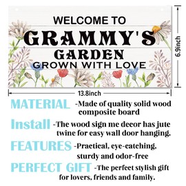 Grammy's Garden Sign, Welcome Hanging Decor, Decorative Wall Plaque, Floral Home Decoration for Grammy, Grammy Gift for Mother's Day, Farmhouse Hanging Wood Sign for Gifting and Indoor Use
