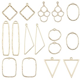 SUNNYCLUE 1 Box 32Pcs 8 Styles Hollow Frame Charms Open Bezel Charms Alloy Gold Geometric Back Bezels Triangles Square Round Oval Charm Bulk for Jewelry Making Charms Women DIY Necklace Earring Crafts