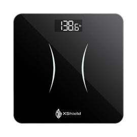 XShield Digital Body Weight Scale – High Precision Sensors, 180kg/400lb Capacity, Backlit LCD, Tempered Glass, Auto Calibration, Anti-Slip Feet – Sleek Bathroom Scale