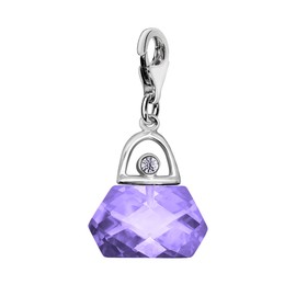 Quiges 925 Silver Charm Pendant Round Crystals with Lobster Clasp for Bracelets, Glass, Cubic Zirconia