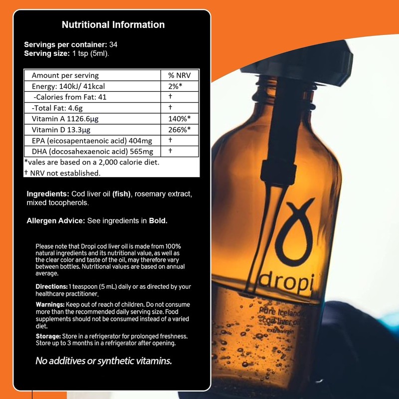 DROPI Clean Icelandic Fish Oil - 170ml Liquid (Unflavoured)