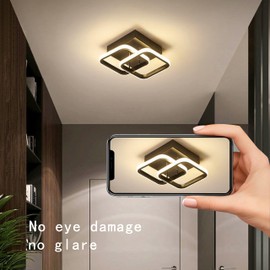 LED Motion Sensor Ceiling Light Indoor, EIDEARAY 22W Warm White 3000K Ceiling Light, Square Design Sensor Light,24*20*9CM，Suitable for Garages, Hallway, Aisle, Porch, Corridor，Entrance，Lof (Black)