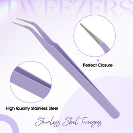 Professional Eyelash Tweezers - Stainless Steel Lash Applicator Tool for False Eyelashes, Precision Fiber Volume Lash Tweezers Eyelid Tape & Extensions for Beginner by WENDY LASHES