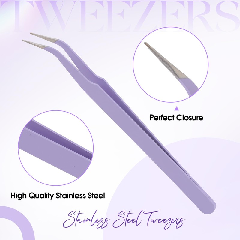 Professional Eyelash Tweezers - Stainless Steel Lash Applicator Tool for