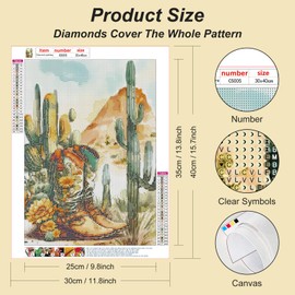 Acudotr Diamond Painting Kits for Adults, 5D DIY Diamond Art kits for Beginners, Full Drill Diamond Painting Kits for Home Wall Decor, Cactus Boots, 12x16 Inch